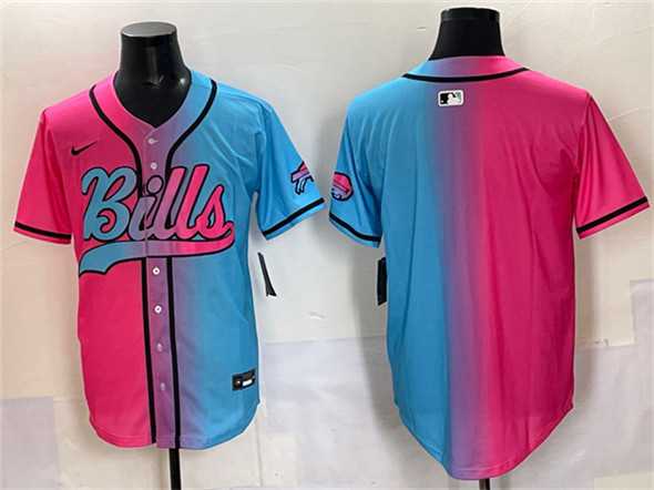 Mens Buffalo Bills Blank Pink Blue Limited Stitched Baseball Jersey->buffalo bills->NFL Jersey