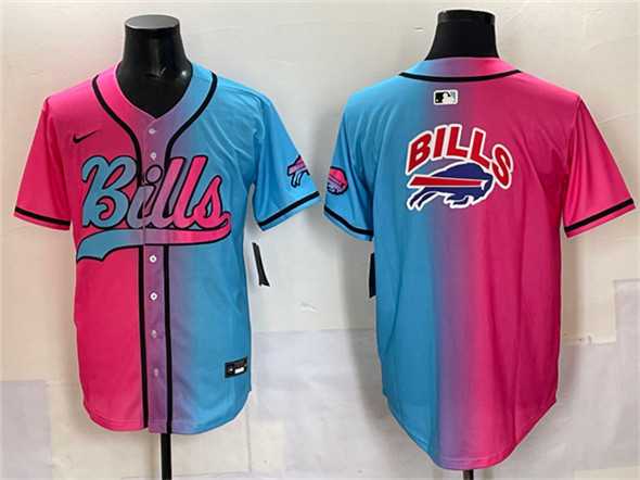 Mens Buffalo Bills Team Big Logo Pink Blue Limited Stitched Baseball Jersey->buffalo bills->NFL Jersey