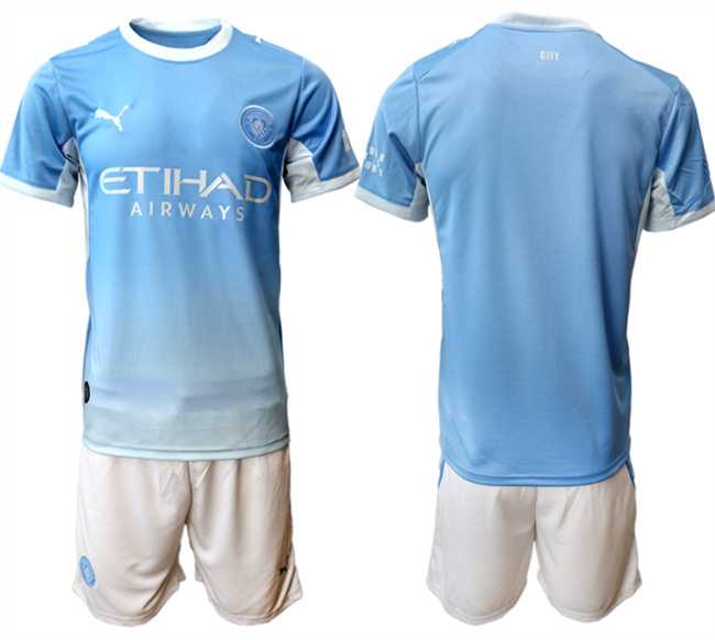 Men%27s Manchester City Custom 2026-27 Light Blue Home Soccer Jersey Suit->->Custom Jersey