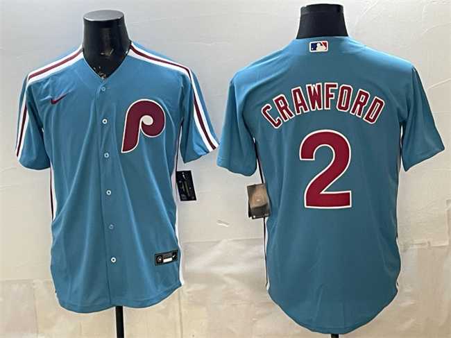 Men%27s Philadelphia Phillies #2 Justin Crawford Blue Cool Base Stitched Jersey->philadelphia phillies->MLB Jersey
