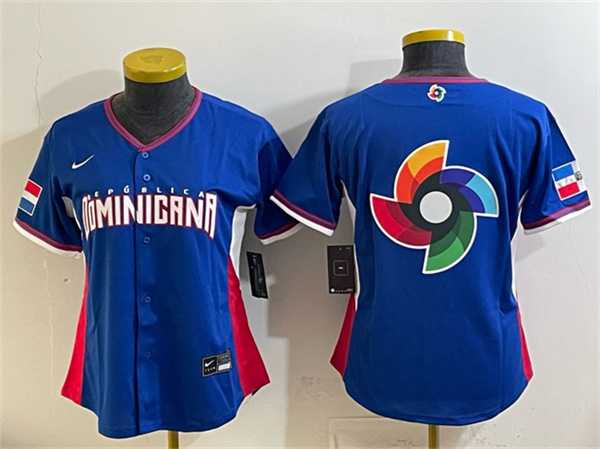 Women%27s Dominican Republic Royal 2026 World Baseball Classic Big Logo Road Stadium Stitched Baseball Jersey(Run Small) Dzhi->texas rangers->MLB Jersey