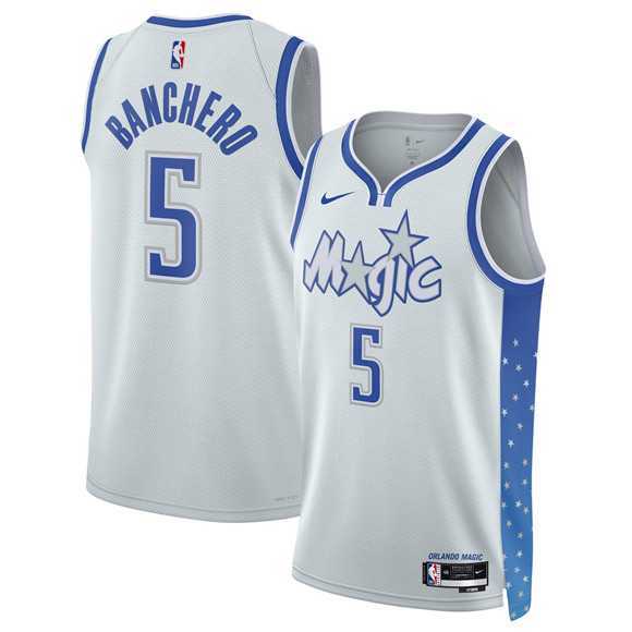 Mens Orlando Magic #5 Paolo Banchero Silver 2025-26 City Edition Stitched Jersey Dzhi->orlando magic->NBA Jersey