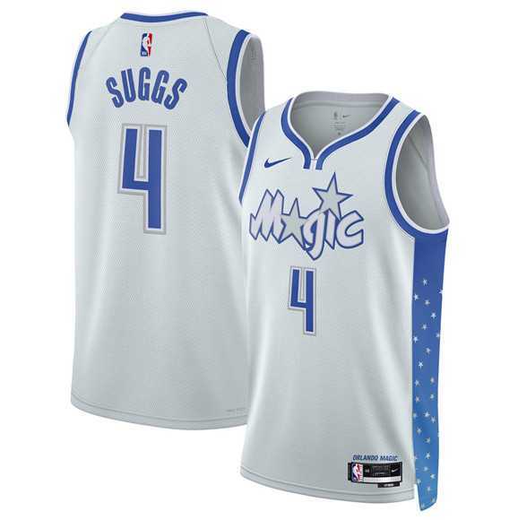 Mens Orlando Magic #4 Jalen Suggs Silver 2025-26 City Edition Stitched Jersey Dzhi->orlando magic->NBA Jersey