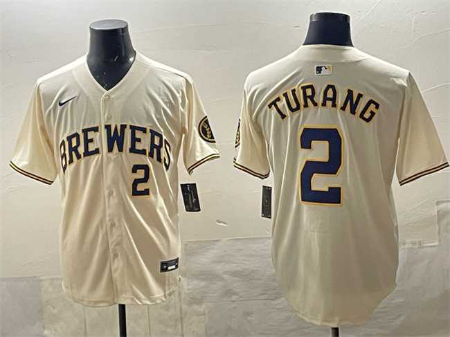 Mens Milwaukee Brewers #2 Brice Turang Cream Home Limited Stitched Jersey->milwaukee brewers->MLB Jersey