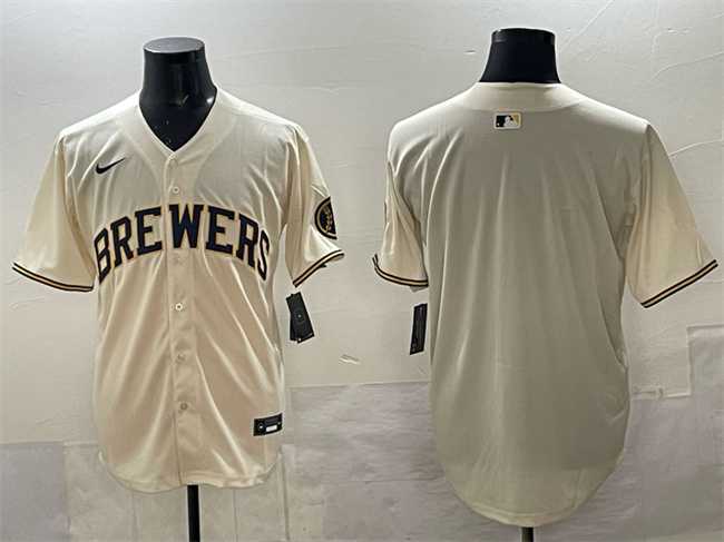 Men%27s Milwaukee Brewers Blank Cream Home Limited Stitched Jersey->milwaukee brewers->MLB Jersey