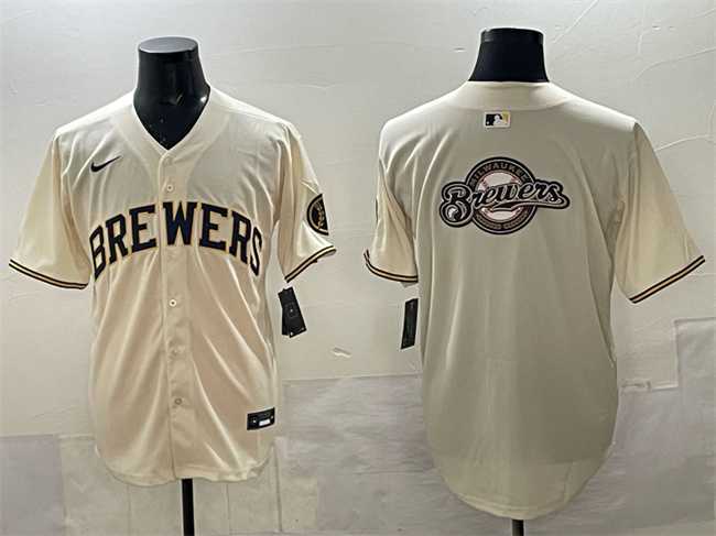 Men%27s Milwaukee Brewers Team Big Logo Cream Home Limited Stitched Jersey->milwaukee brewers->MLB Jersey