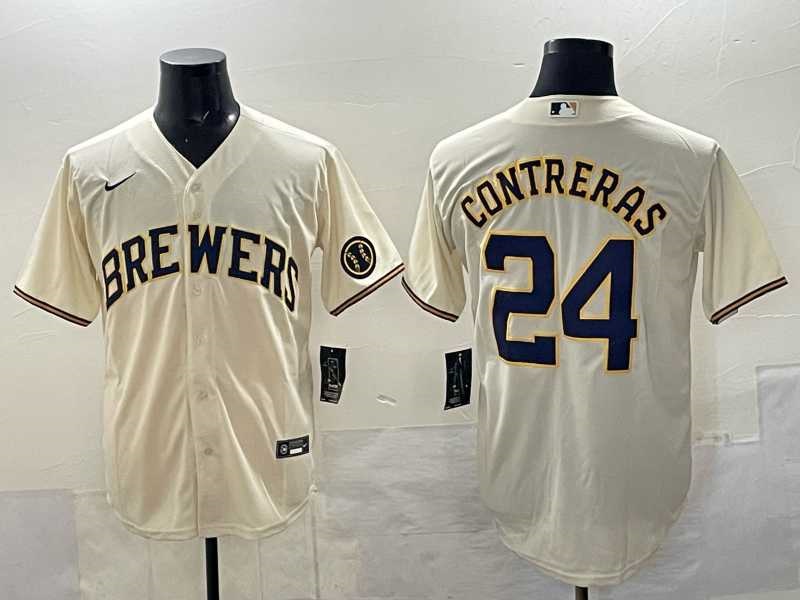 Men%27s Milwaukee Brewers #24 William Contreras Cream With Patch Stitched Jersey->milwaukee brewers->MLB Jersey