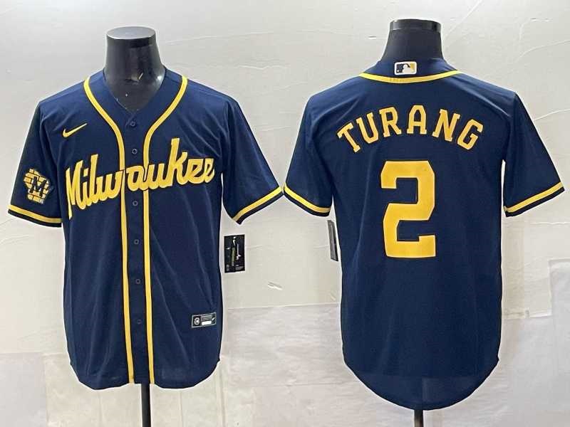 Men%27s Milwaukee Brewers #2 Brice Turang Navy 2025 With Patch Stitched Jersey->milwaukee brewers->MLB Jersey