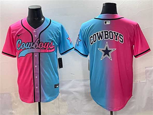 Men%27s Dallas Cowboys Team Big Logo Pink Blue Limited Stitched Baseball Jersey->cleveland browns->NFL Jersey