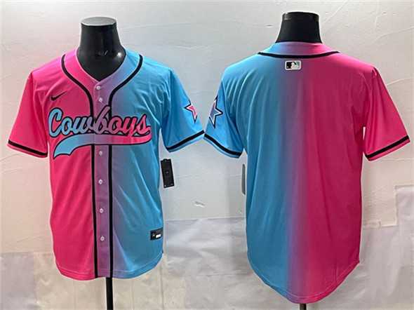 Men%27s Dallas Cowboys Blank Pink Blue Limited Stitched Baseball Jersey->buffalo bills->NFL Jersey