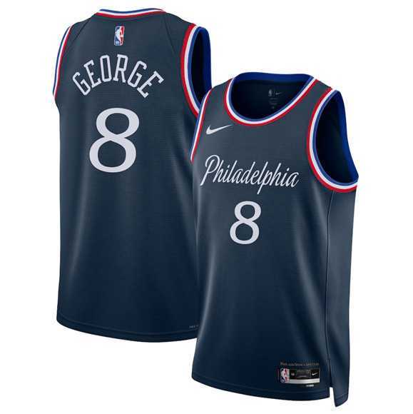 Mens Philadelphia 76ers #8 Paul George Navy 2025-26 City Edition Swingman Stitched Jersey Dzhi->philadelphia 76ers->NBA Jersey