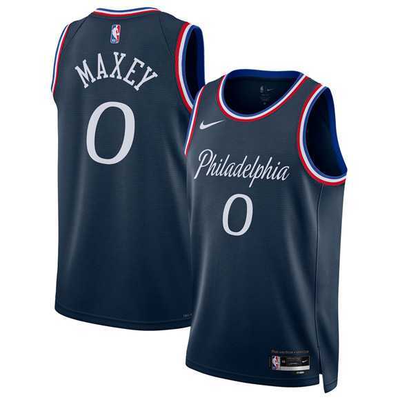 Mens Philadelphia 76ers #0 Tyrese Maxey Navy 2025-26 City Edition Swingman Stitched Jersey Dzhi->philadelphia 76ers->NBA Jersey