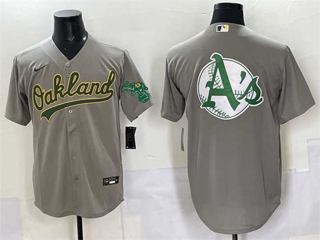Men%27s Oakland Athletics Team Big Logo Grey Cool Base Stitched Jersey->oakland athletics->MLB Jersey