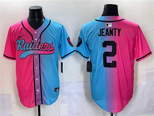 Men%27s Las Vegas Raiders #2 Ashton Jeanty Pink Blue Limited Stitched Baseball Jersey->denver broncos->NFL Jersey