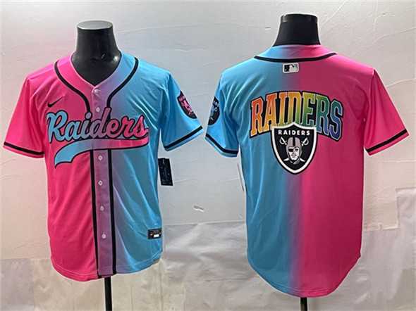 Men%27s Las Vegas Raiders Team Big Logo Pink Blue Limited Stitched Baseball Jersey1->las vegas raiders->NFL Jersey