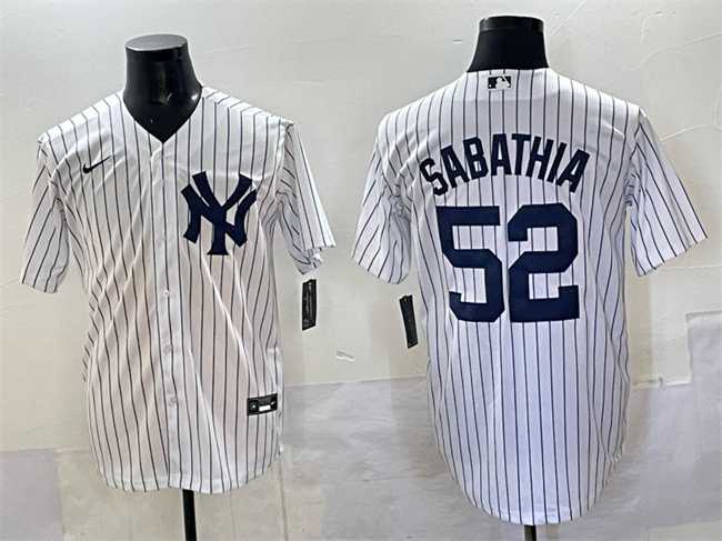 Men%27s New York Yankees #52 C.C. Sabathia White Cool Base Stitched Jersey->new york yankees->MLB Jersey