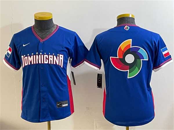 Youth Dominican Republic Royal 2026 World Baseball Classic Big Logo Road Stadium Stitched Baseball Jersey Dzhi->mlb youth jerseys->MLB Jersey