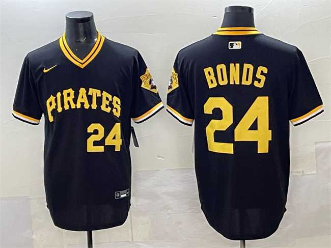 Men%27s Pittsburgh Pirates #24 Barry Bonds Black With Patch Cool Base Stitched Jersey->oakland athletics->MLB Jersey