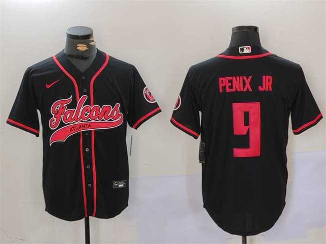Men%27s Atlanta Falcons #9 Michael Penix Jr. Black With Patch Cool Base Stitched Baseball Jersey->buffalo bills->NFL Jersey