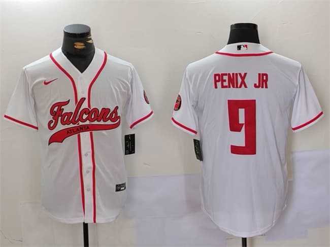 Men%27s Atlanta Falcons #9 Michael Penix Jr. White With Patch Cool Base Stitched Baseball Jersey->buffalo bills->NFL Jersey