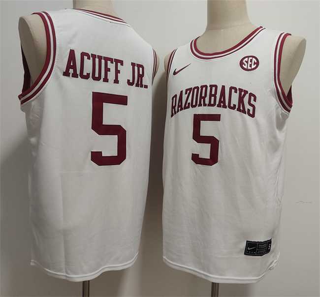 Mens Arkansas Razorbacks #5 Darius Acuff Jr. White Stitched Football Jersey->arkansas razorbacks->NCAA Jersey