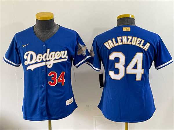 Women%27s Los Angeles Dodgers #34 Fernando Valenzuela Royal 2026 Alternate Gold Collection Stadium Stitched Jersey (Run Small)->detroit tigers->MLB Jersey
