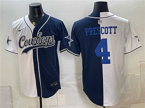 Men%27s Dallas Cowboys #4 Dak Prescott White Navy Split Stitched Jersey->buffalo bills->NFL Jersey