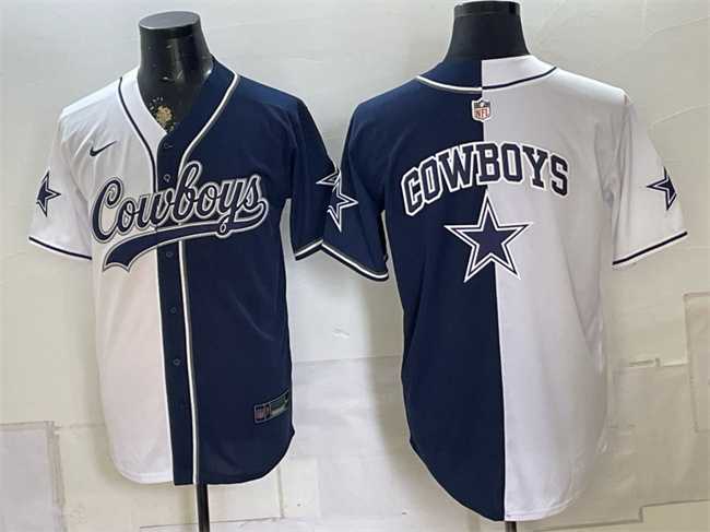 Men%27s Dallas Cowboys Team Big Logo White Navy Split Stitched Jersey->dallas cowboys->NFL Jersey