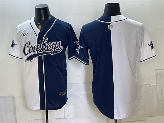 Men%27s Dallas Cowboys Blank White Navy Split Stitched Jersey->dallas cowboys->NFL Jersey
