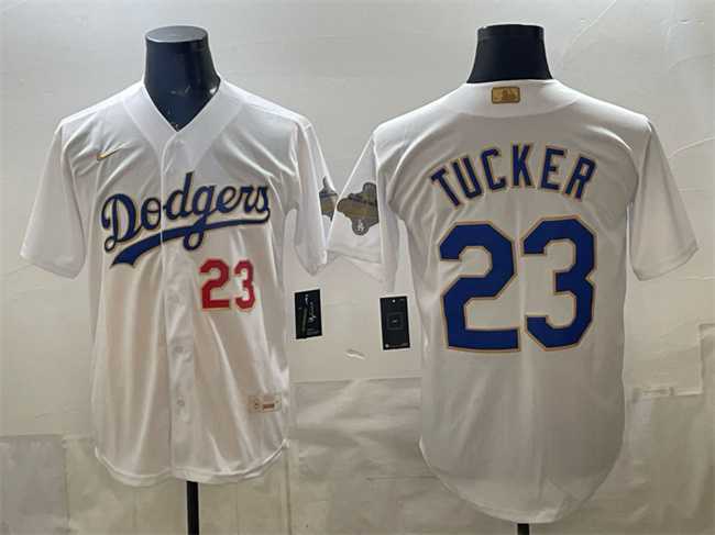 Men%27s Los Angeles Dodgers #23 Kyle Tucker White 2026 Gold Collection Stadium Stitched Jersey->san diego padres->MLB Jersey