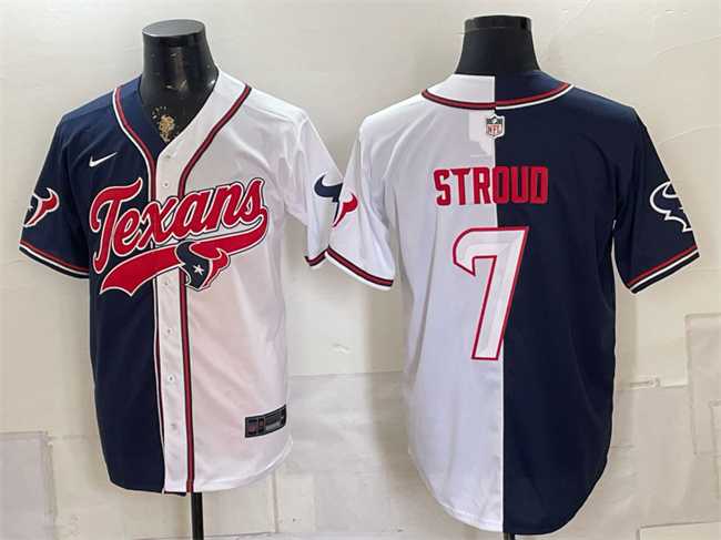 Men%27s Houston Texans #7 C.J. Stroud Navy White Split With Patch Cool Base Stitched Baseball Jersey->detroit lions->NFL Jersey