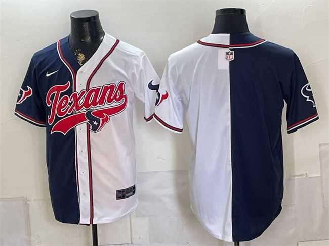 Men%27s Houston Texans Blank Navy White Split With Patch Cool Base Stitched Baseball Jersey->detroit lions->NFL Jersey