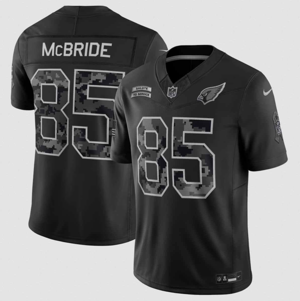 Men%27s Arizona Cardinals #85 Trey McBride Black 2026 F.U.S.E. Salute to Service Limited Stitched Jersey->baltimore ravens->NFL Jersey