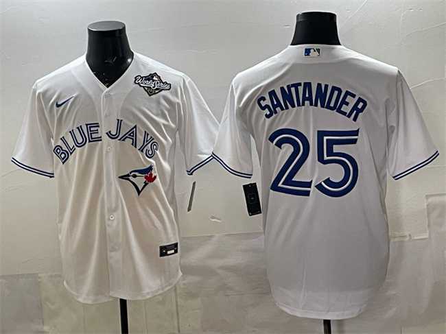 Men%27s Toronto Blue Jays #25 Anthony Santander White 2025 World Series Home Cool Base Stitched Jersey->toronto blue jays->MLB Jersey