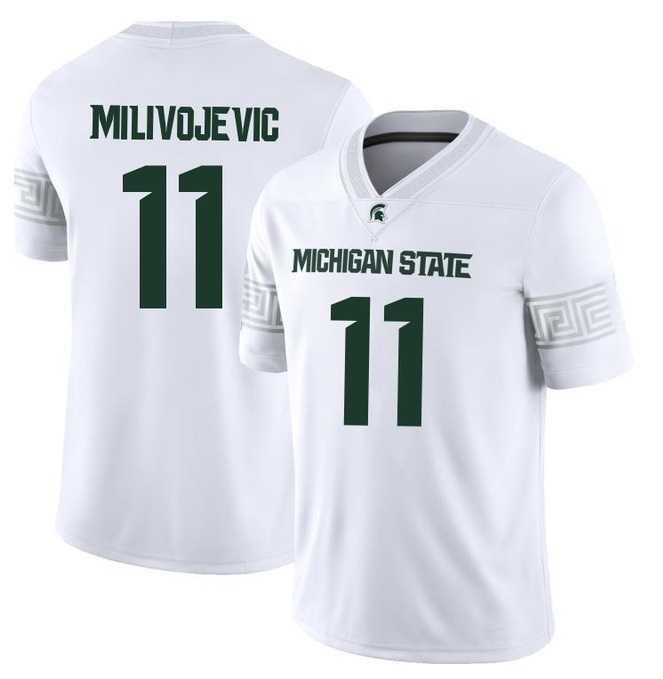 Men%27s Michigan State Spartans #11 Alessio Milivojevic 2025 White Game Jersey Dzhi->michigan state spartans->NCAA Jersey