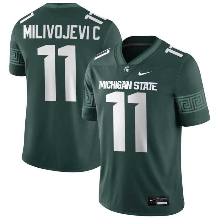 Men%27s Michigan State Spartans #11 Alessio Milivojevic 2025 Green Game Jersey Dzhi->michigan state spartans->NCAA Jersey