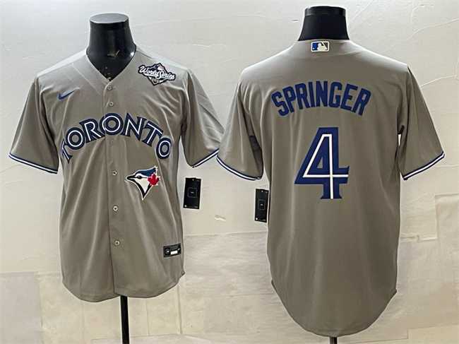 Men%27s Toronto Blue Jays #4 George Springer Gray 2025 World Series Cool Base Stitched Jersey->los angeles dodgers->MLB Jersey