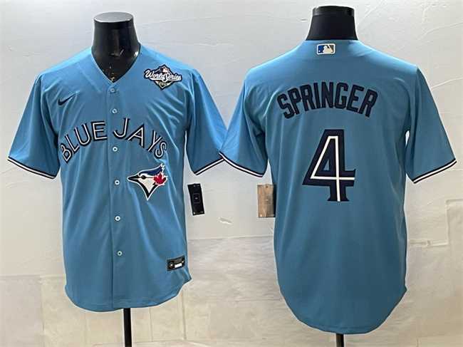 Men%27s Toronto Blue Jays #4 George Springer Blue 2025 World Series Cool Base Stitched Jersey->los angeles dodgers->MLB Jersey