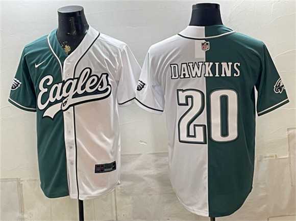 Men%27s Philadelphia Eagles #20 Brian Dawkins Green White Split Stitched Jersey->philadelphia eagles->NFL Jersey