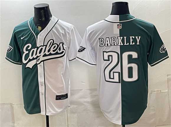 Men%27s Philadelphia Eagles #26 Saquon Barkley Green White Split Stitched Jersey->philadelphia eagles->NFL Jersey