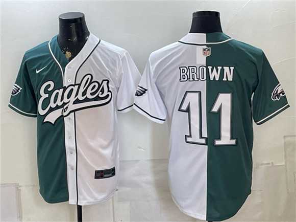 Men%27s Philadelphia Eagles #11 A.J. Brown Green White Split Stitched Jersey->philadelphia eagles->NFL Jersey