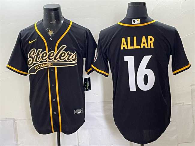 Men%27s Pittsburgh Steelers #16 Drew Allar Black With Patch Cool Base Stitched Baseball Jersey->san francisco 49ers->NFL Jersey