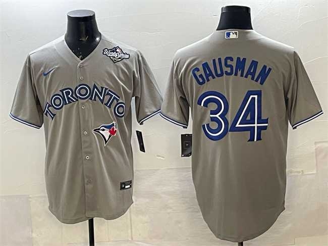 Men%27s Toronto Blue Jays #34 Kevin Gausman Gray 2025 World Series Cool Base Stitched Jersey->toronto blue jays->MLB Jersey