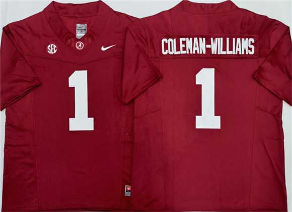 Men%27s Alabama Crimson Tide #1 Ryan Alexander Coleman-Williams Jr Red 2026 F.U.S.E Stitched Jersey->alabama crimson tide->NCAA Jersey