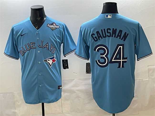 Men%27s Toronto Blue Jays #34 Kevin Gausman Blue 2025 World Series Cool Base Stitched Jersey->toronto blue jays->MLB Jersey