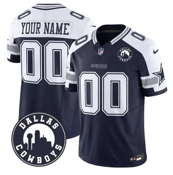 Mens Dallas Cowboys Active Player Custom White Navy Alternate 2025 F.U.S.E Dallas City Patch Vapor Untouchable Limited Stitched Game Jersey->customized nfl jersey->Custom Jersey
