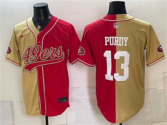 Mens San Francisco 49ers #13 Brock Purdy Gold Red Split Stitched Jersey->san francisco 49ers->NFL Jersey