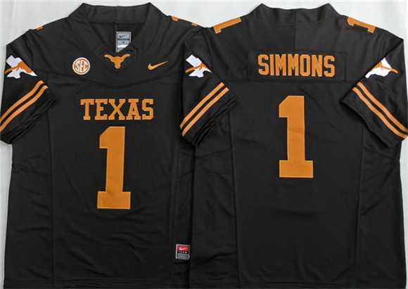 Men%27s Texas Longhorns #1 Colin Simmons Black 2026 F.U.S.E. Stitched Jersey->utah utes->NCAA Jersey