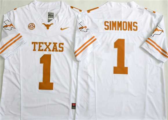 Men%27s Texas Longhorns #1 Colin Simmons White 2026 F.U.S.E. Stitched Jersey->utah utes->NCAA Jersey
