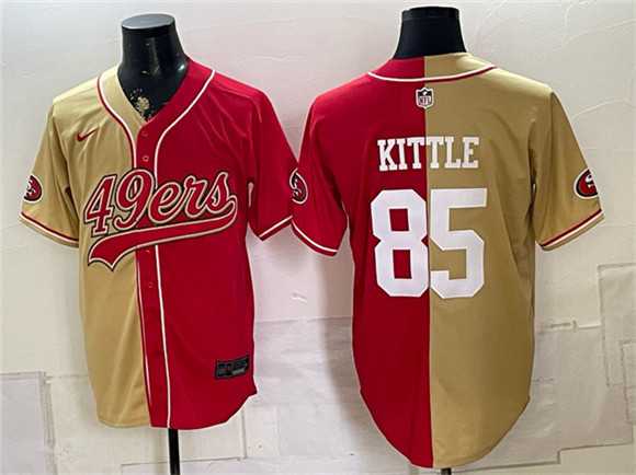 Mens San Francisco 49ers #85 George kittle Gold Red Split Stitched Jersey->san francisco 49ers->NFL Jersey